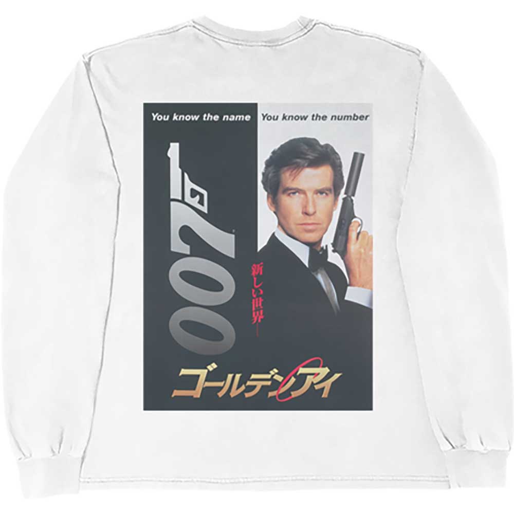 James Bond 007 Unisex Long Sleeve T-Shirt: Goldeneye Japanese Poster (White) (Back Print)