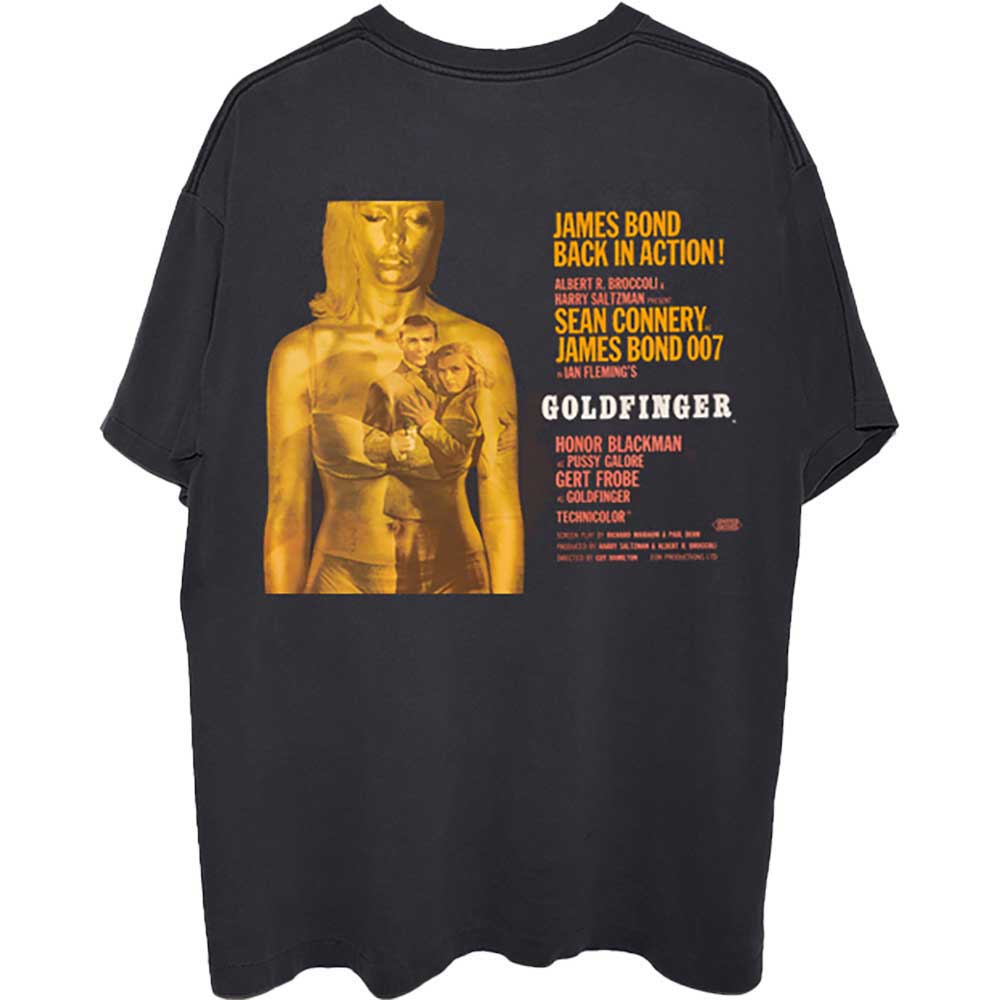 James Bond 007 Unisex T-Shirt: Goldfinger Movie Poster (Black) (Back Print)