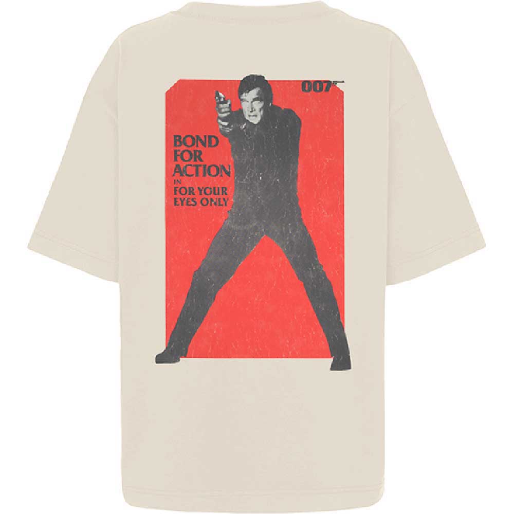 James Bond 007 Unisex T-Shirt: For Your Eyes Only Bond For Action (Natural) (Back Print)