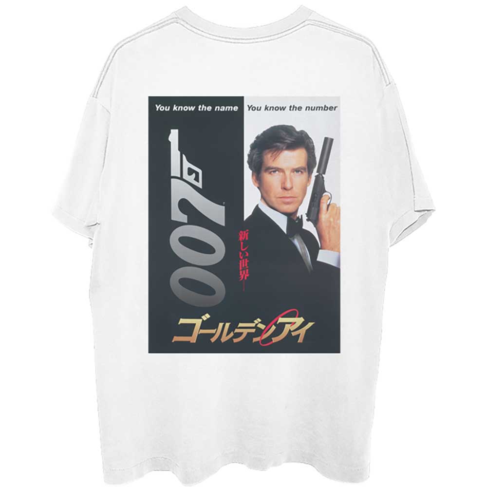 James Bond 007 Unisex T-Shirt: Goldeneye Japanese Poster (White) (Back Print)