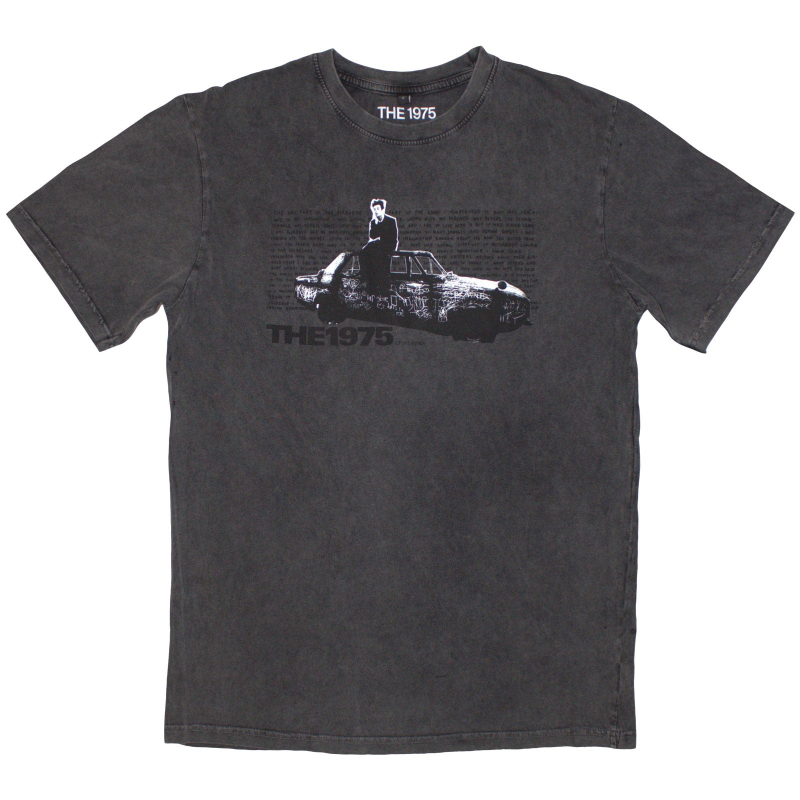The 1975 Unisex Stone Wash T-Shirt: Car Photo (Charcoal Grey)