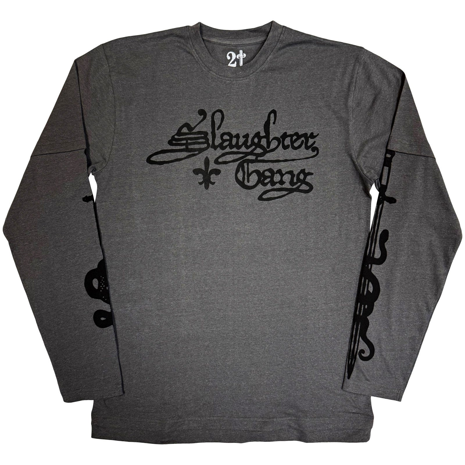 21 Savage Unisex 2 In 1 Layered Long Sleeve T-Shirt: Slaughter Gang (Charcoal Grey) (Sleeve Print)