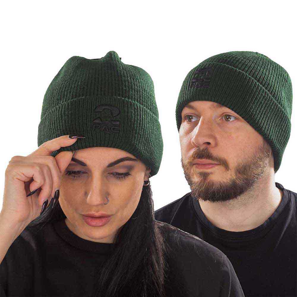 Tupac Unisex Beanie Hat: Fist Logo (Green) (Roll Up)