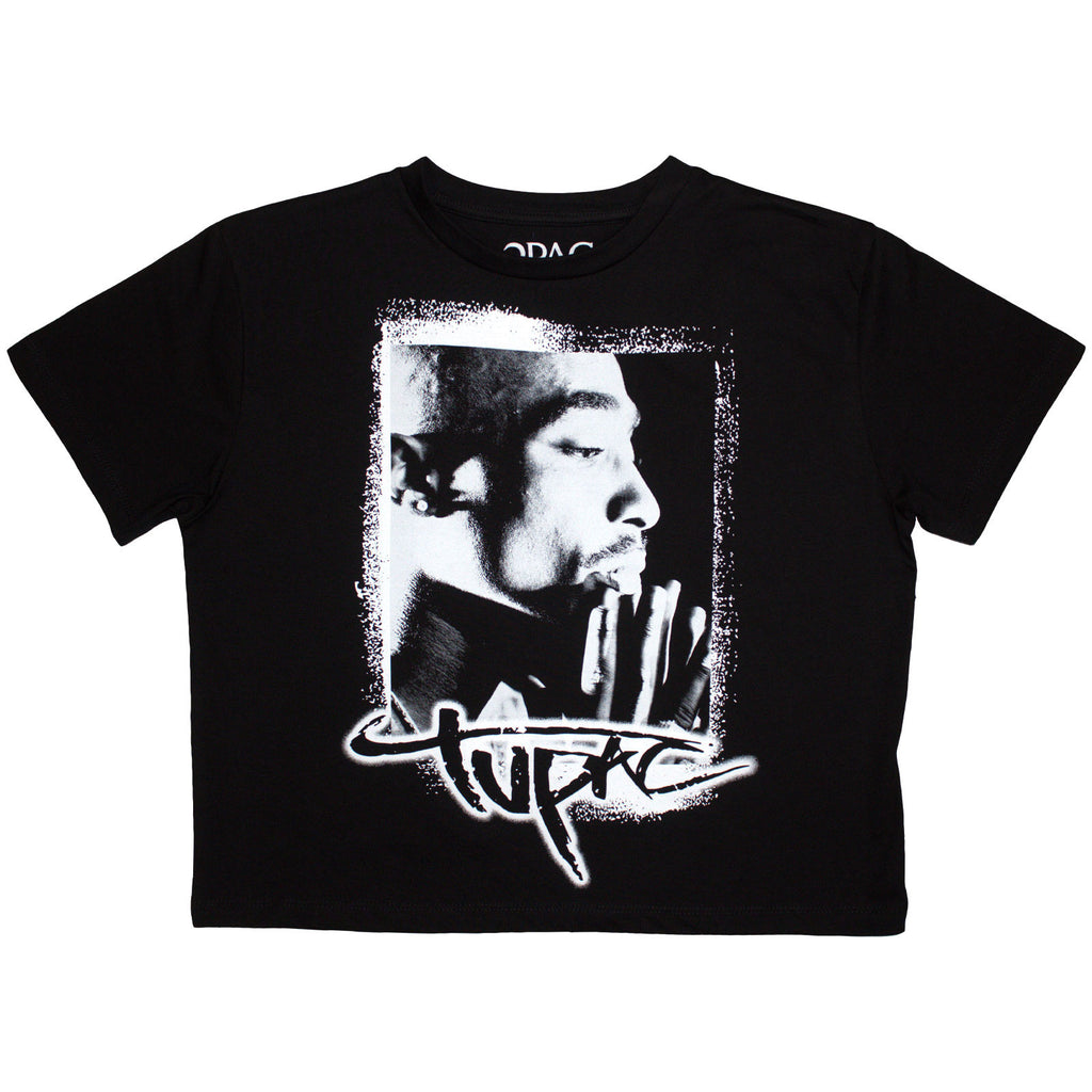 Tupac Ladies Crop Top: Spray Photo (Black)