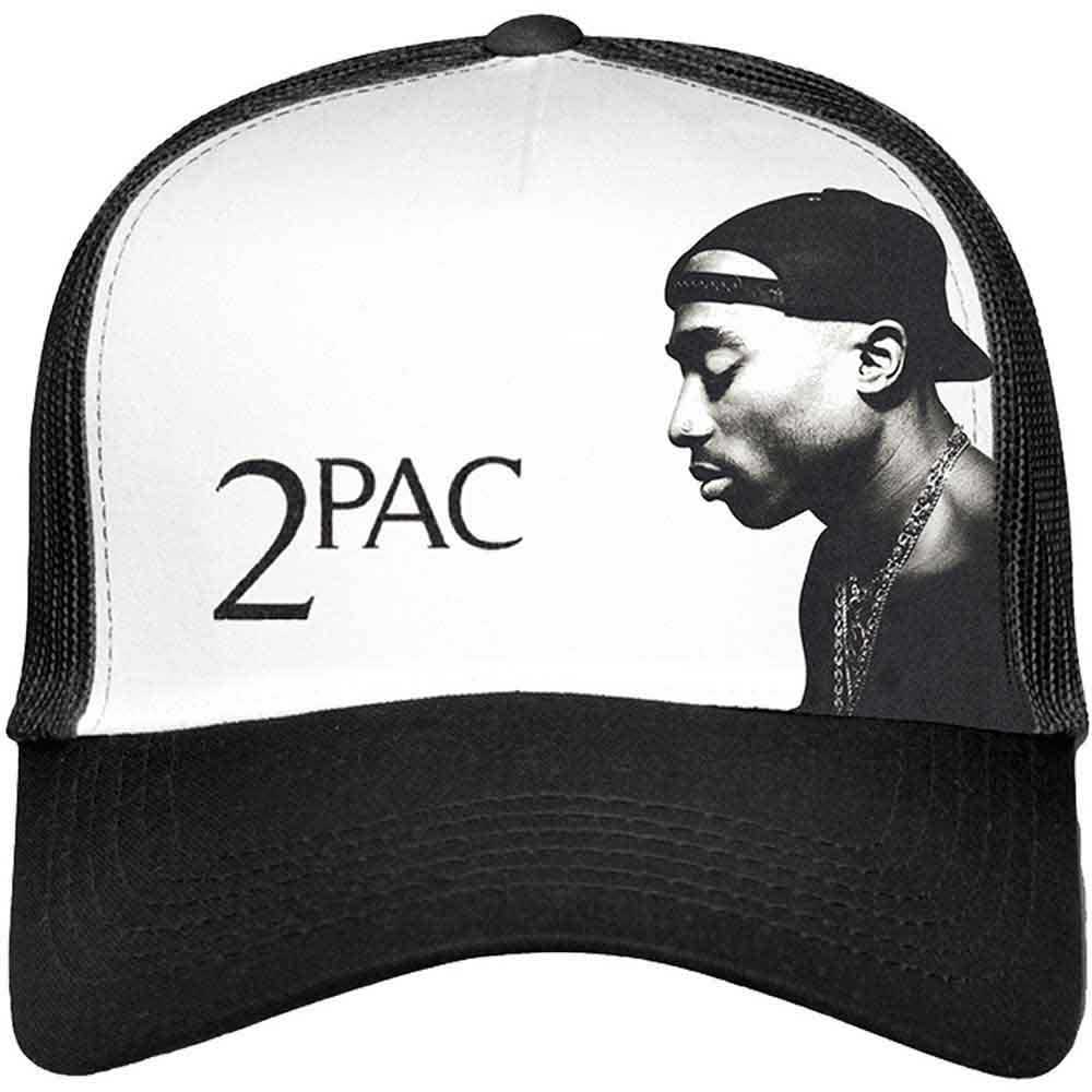 Tupac Unisex Mesh Back Cap: Profile Photo (Black & White)
