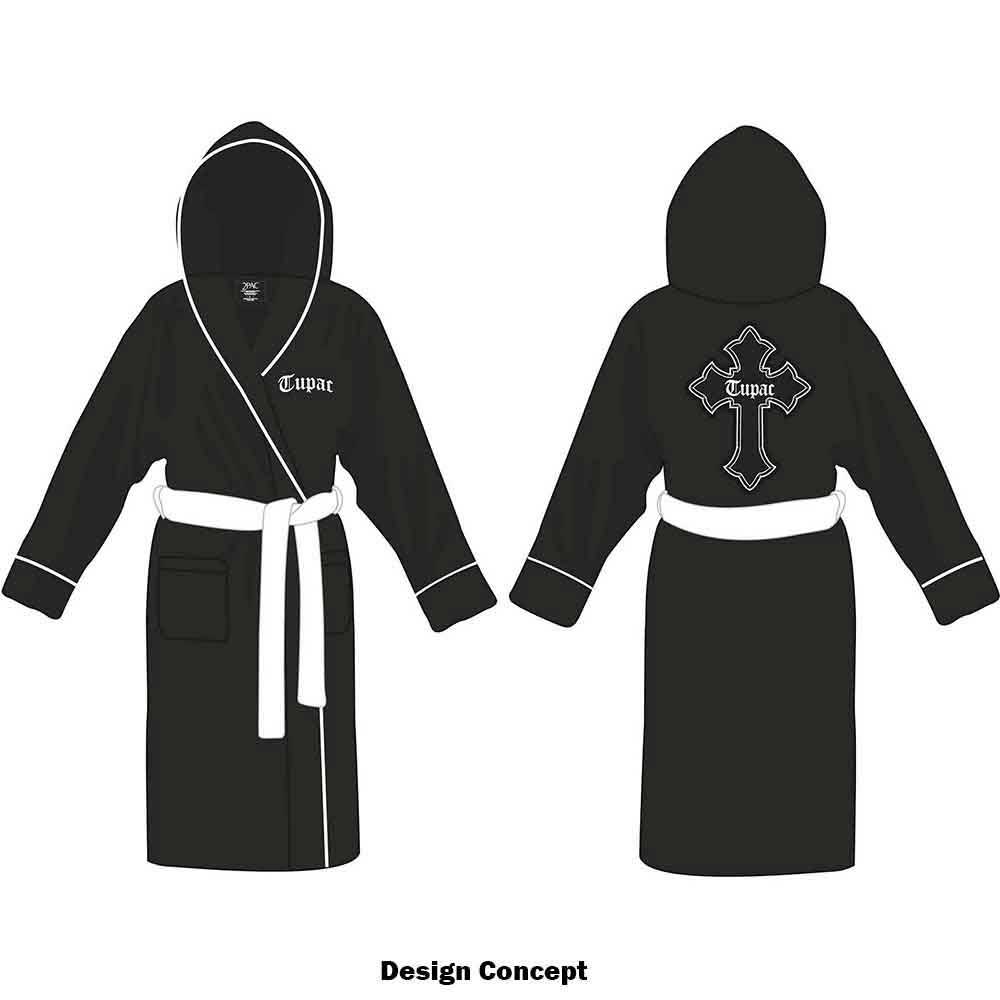 Tupac Unisex Bathrobe: Cross (Black) (Back Print)