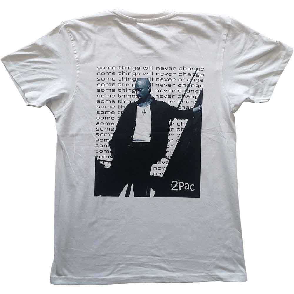 Tupac Unisex T-Shirt: Changes Back Repeat (White) (Back Print)