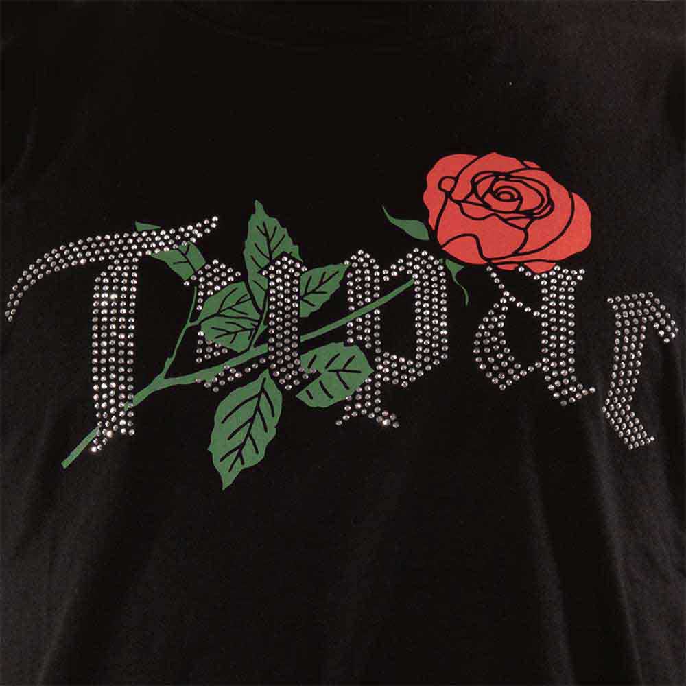 Tupac Unisex T-Shirt: Rose Logo (Black) (Embellished)