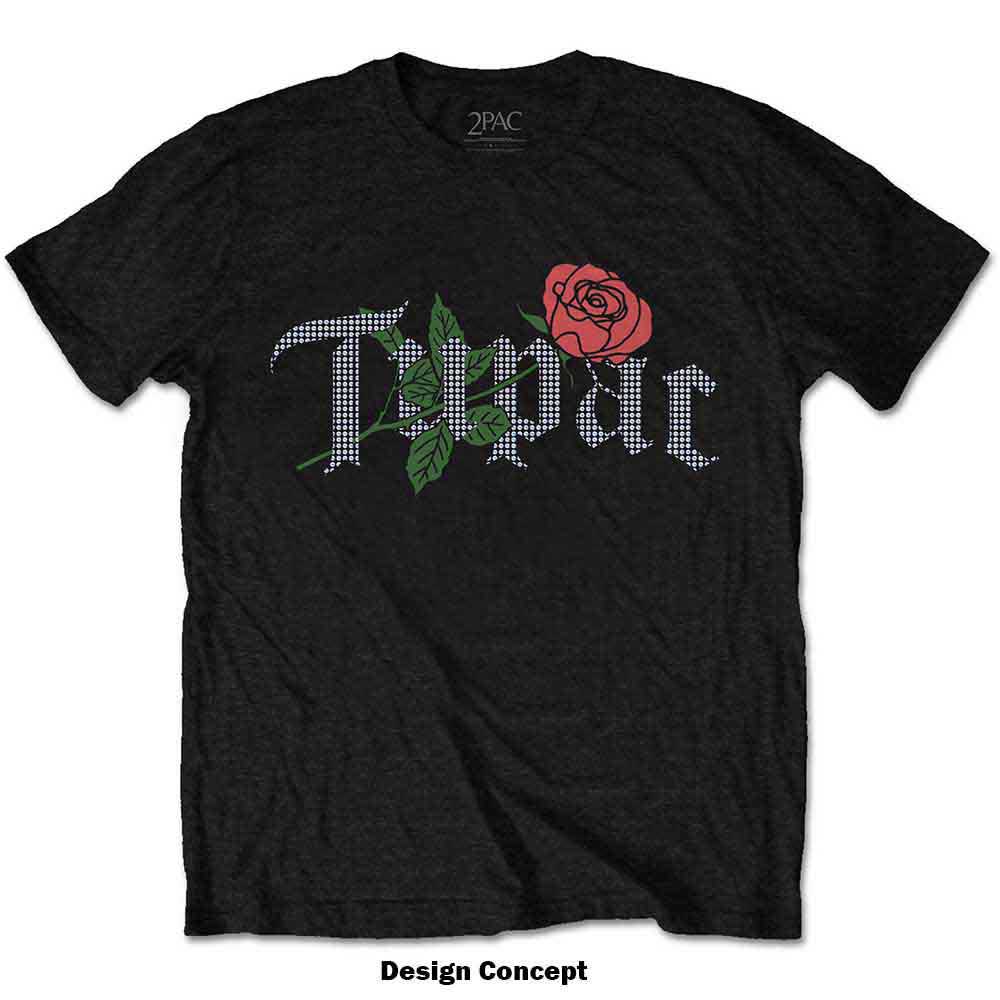 Tupac Unisex T-Shirt: Rose Logo (Black) (Embellished)