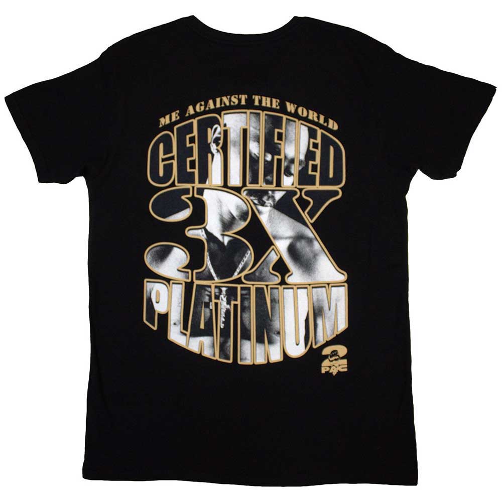 Tupac Unisex T-Shirt: Platinum (Black) (Back Print)