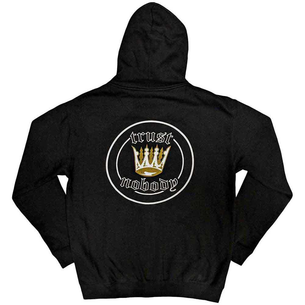 Tupac Unisex Zipped Hoodie: Crown Seal (Black) (Back Print)