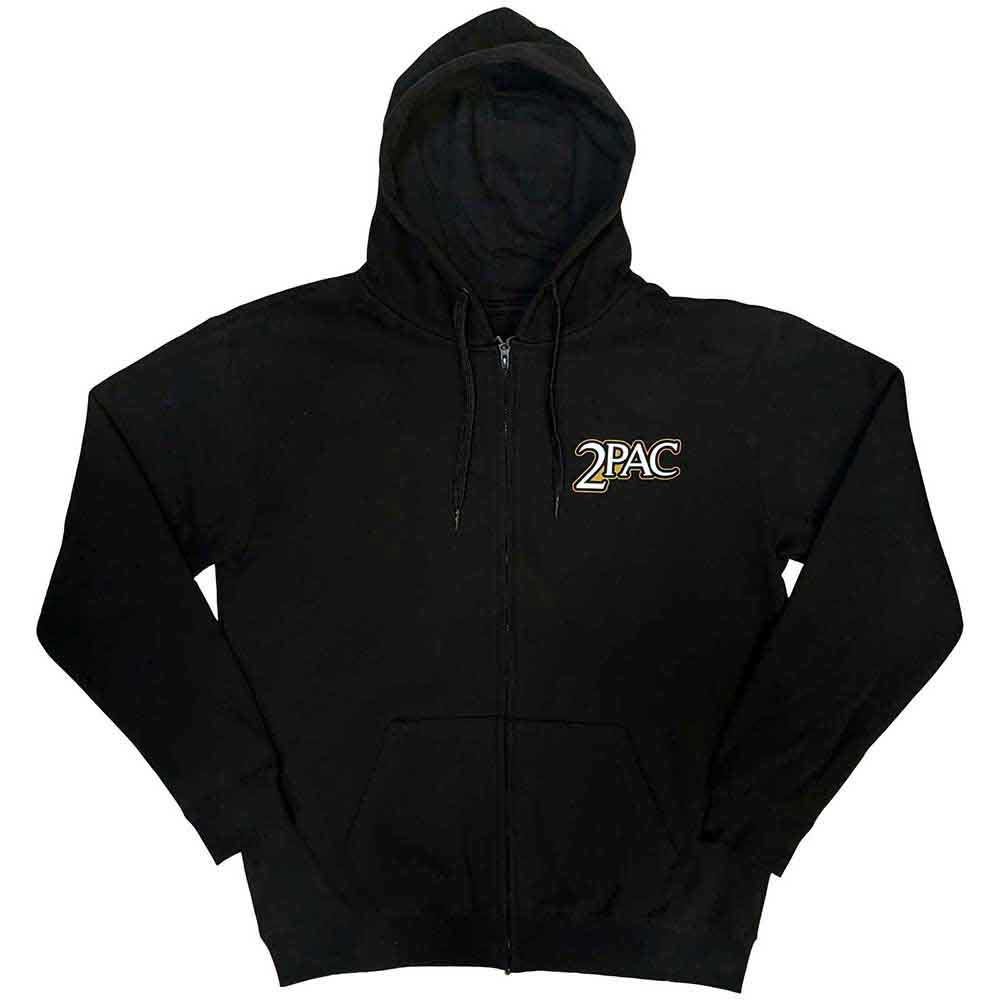 Tupac Unisex Zipped Hoodie: Crown Seal (Black) (Back Print)