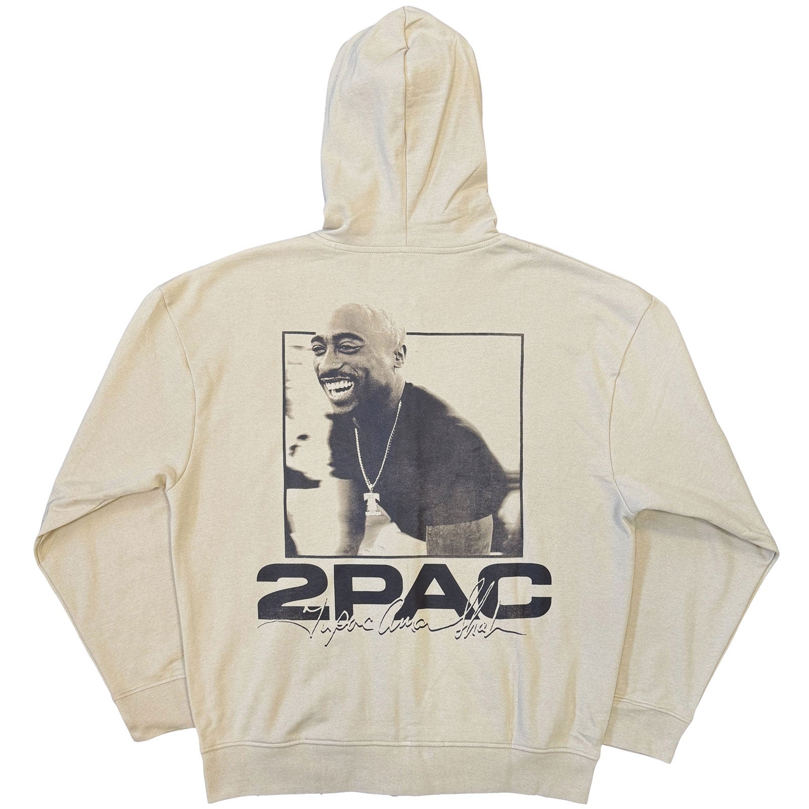 Tupac Unisex Zipped Hoodie: Logo & Black Portrait (Sand) (Back Print)