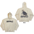 Tupac Unisex Zipped Hoodie: Logo & Black Portrait (Sand) (Back Print)