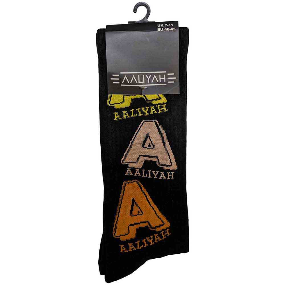 Aaliyah Unisex Terry Socks: Tricolour Logo (Black) (UK Size 7 - 11)