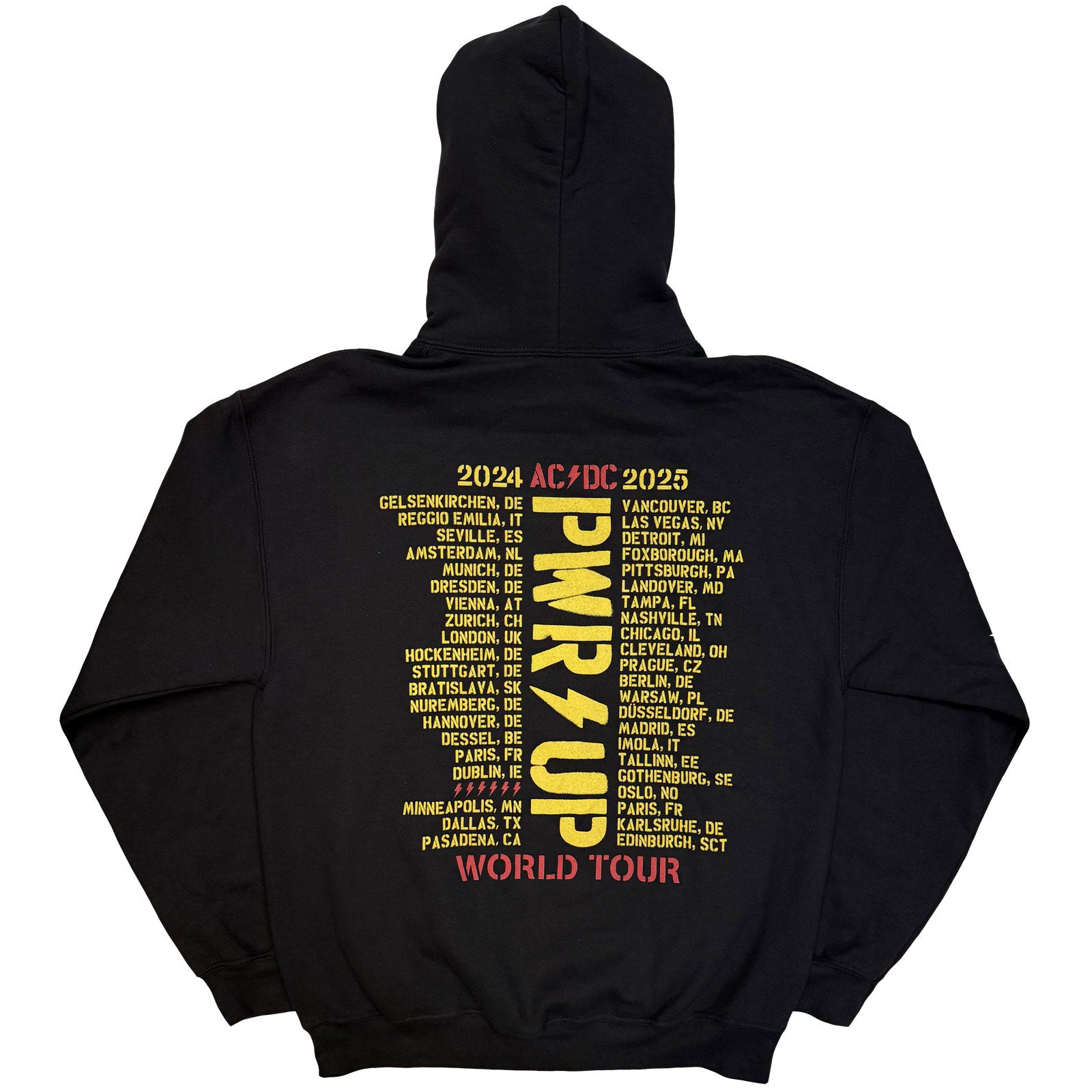AC/DC Unisex Pullover Hoodie: Lightning Bolt World Tour '24-'25 (Black) (Back Print & Ex-Tour)