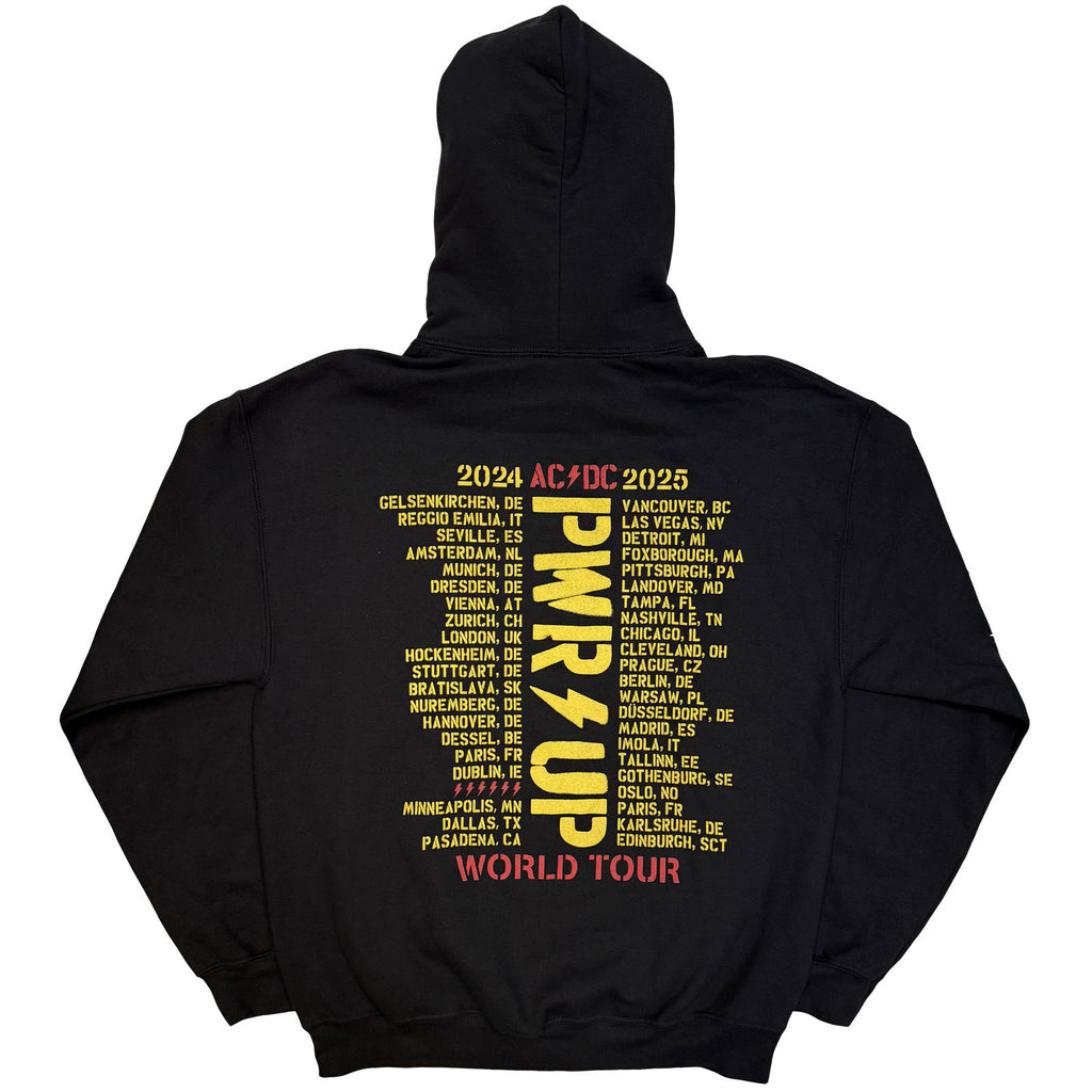 AC/DC Unisex Pullover Hoodie: Lightning Bolt World Tour '24-'25 (Black) (Back Print & Ex-Tour)