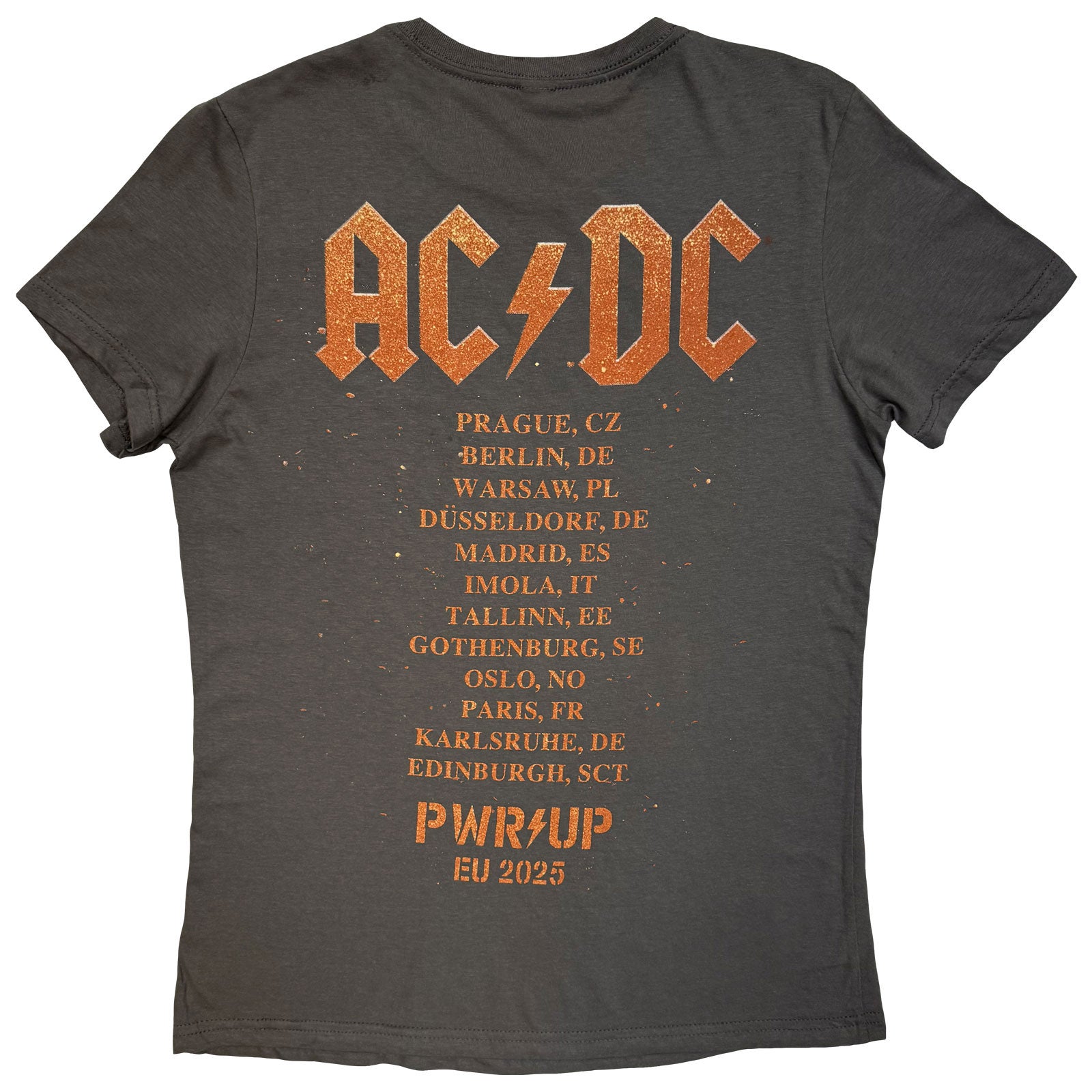 AC/DC Ladies T-Shirt: Bell Lightning EU Tour '25 (Charcoal Grey) (Back Print & Ex-Tour)