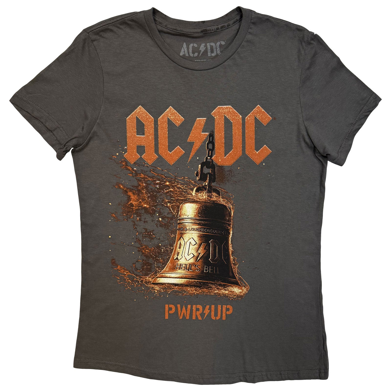 AC/DC Ladies T-Shirt: Bell Lightning EU Tour '25 (Charcoal Grey) (Back Print & Ex-Tour)