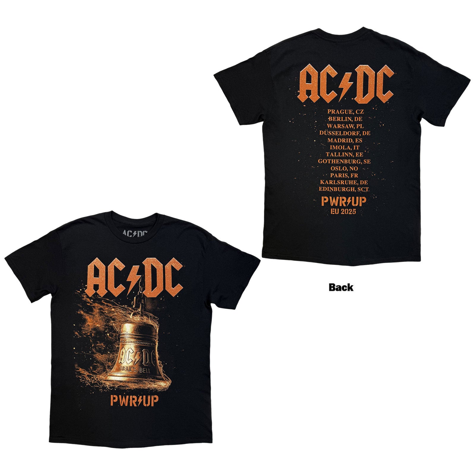 AC/DC Unisex T-Shirt: Bell Lightning EU Tour '25 (Black) (Back Print & Ex-Tour)