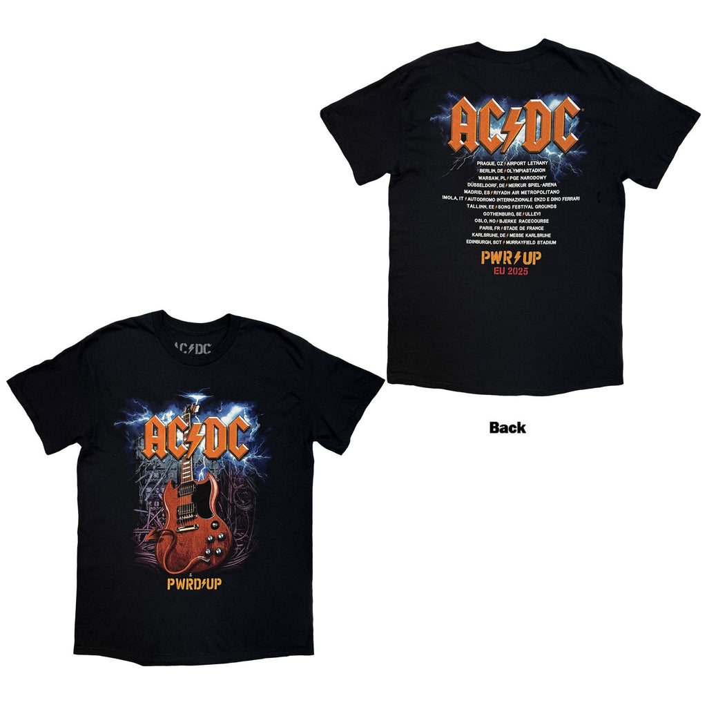 AC/DC Unisex T-Shirt: Guitar EU Tour '25 (Black) (Back Print & Ex-Tour)
