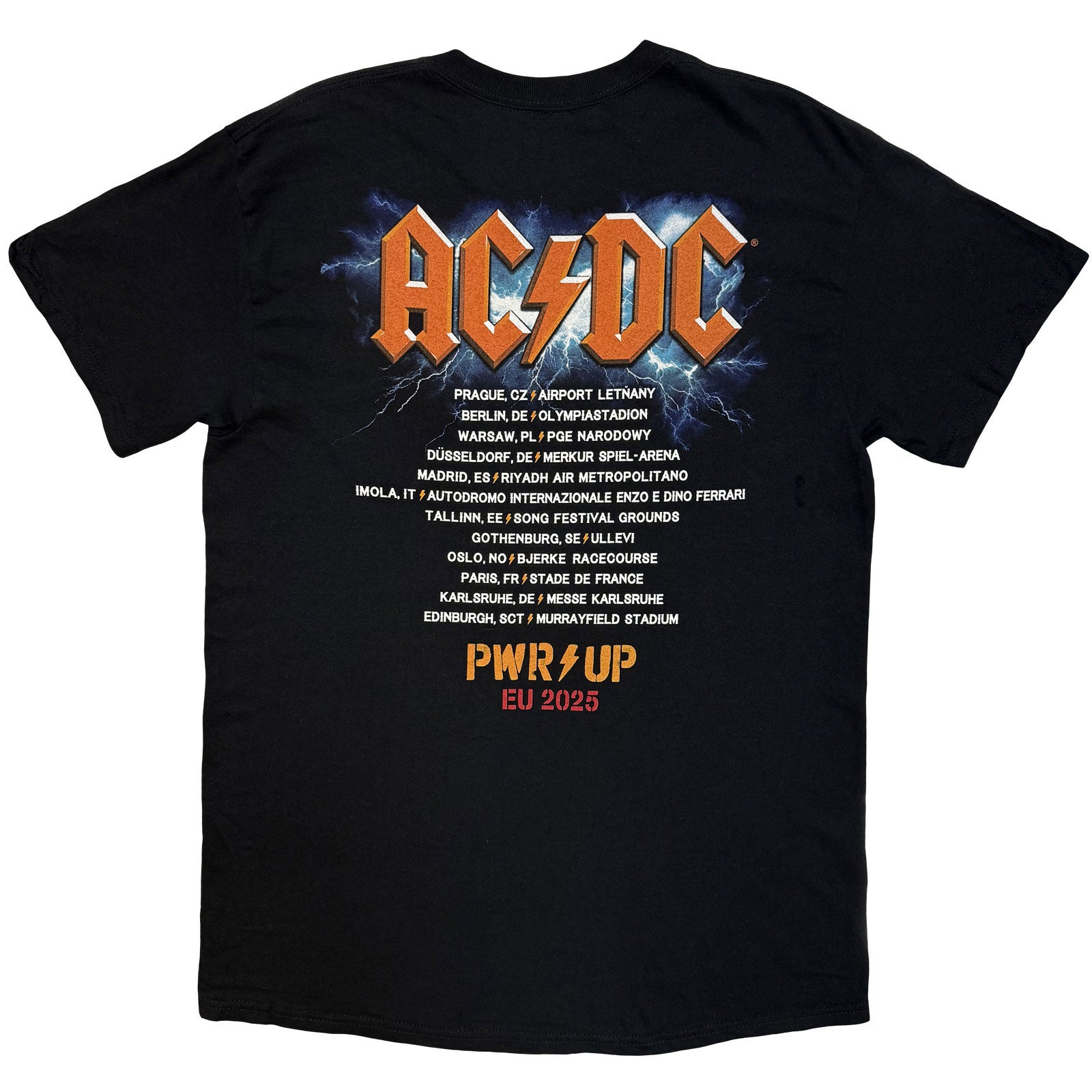 AC/DC Unisex T-Shirt: Guitar EU Tour '25 (Black) (Back Print & Ex-Tour)