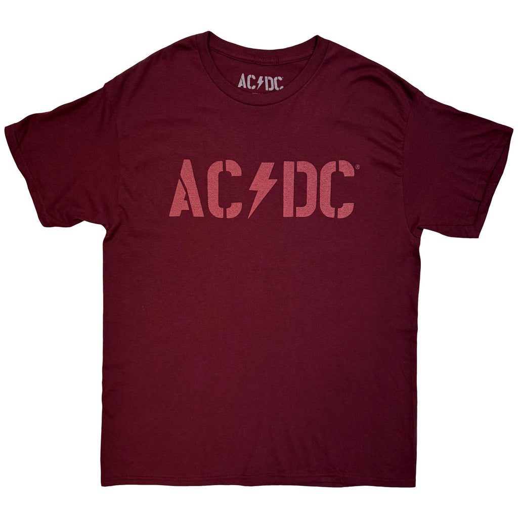 AC/DC Unisex T-Shirt: Logo EU Tour '25 (Maroon Red) (Back Print & Ex-Tour)