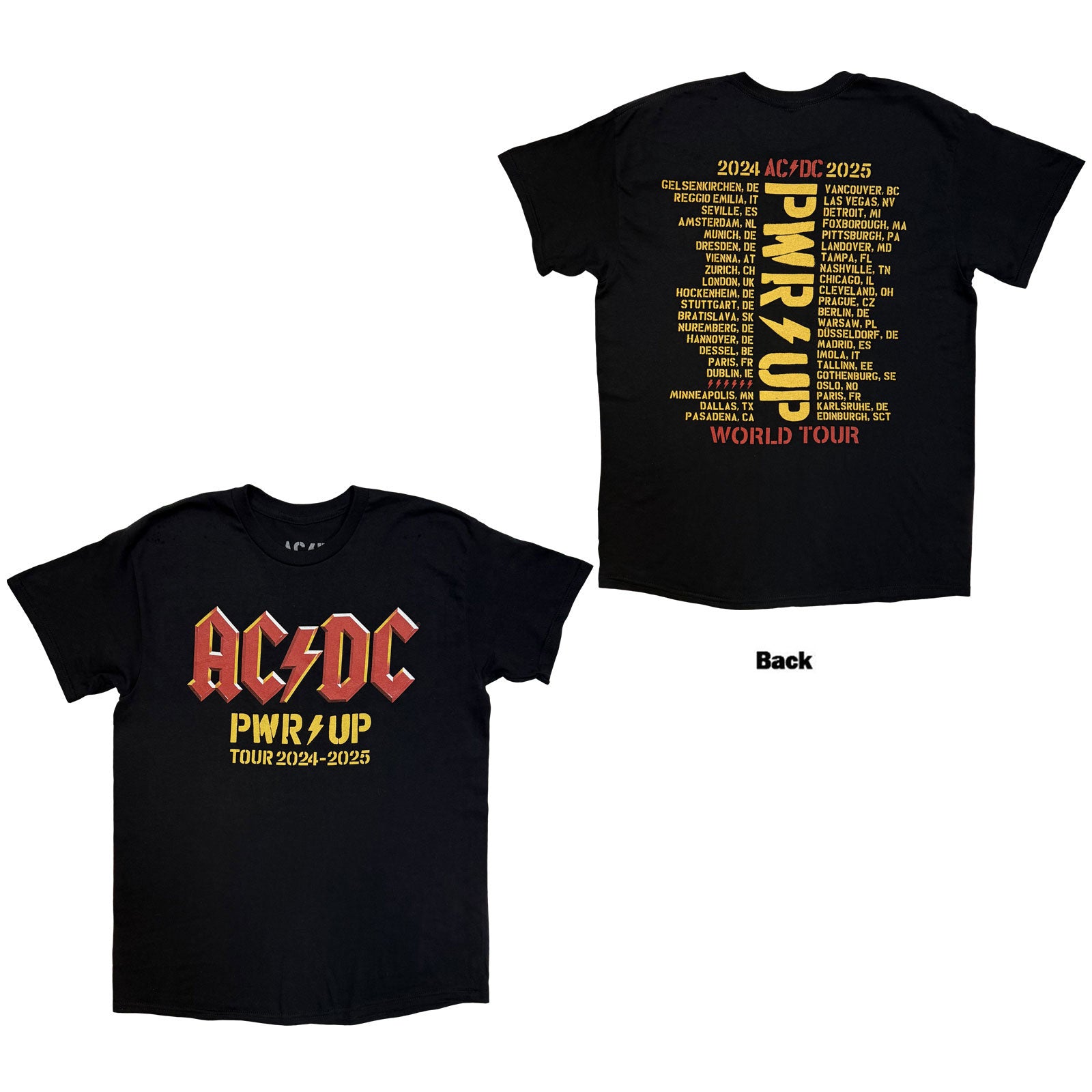 AC/DC Unisex T-Shirt: PWR-UP Logo World Tour '24-'25 (Black) (Back Print & Ex-Tour)