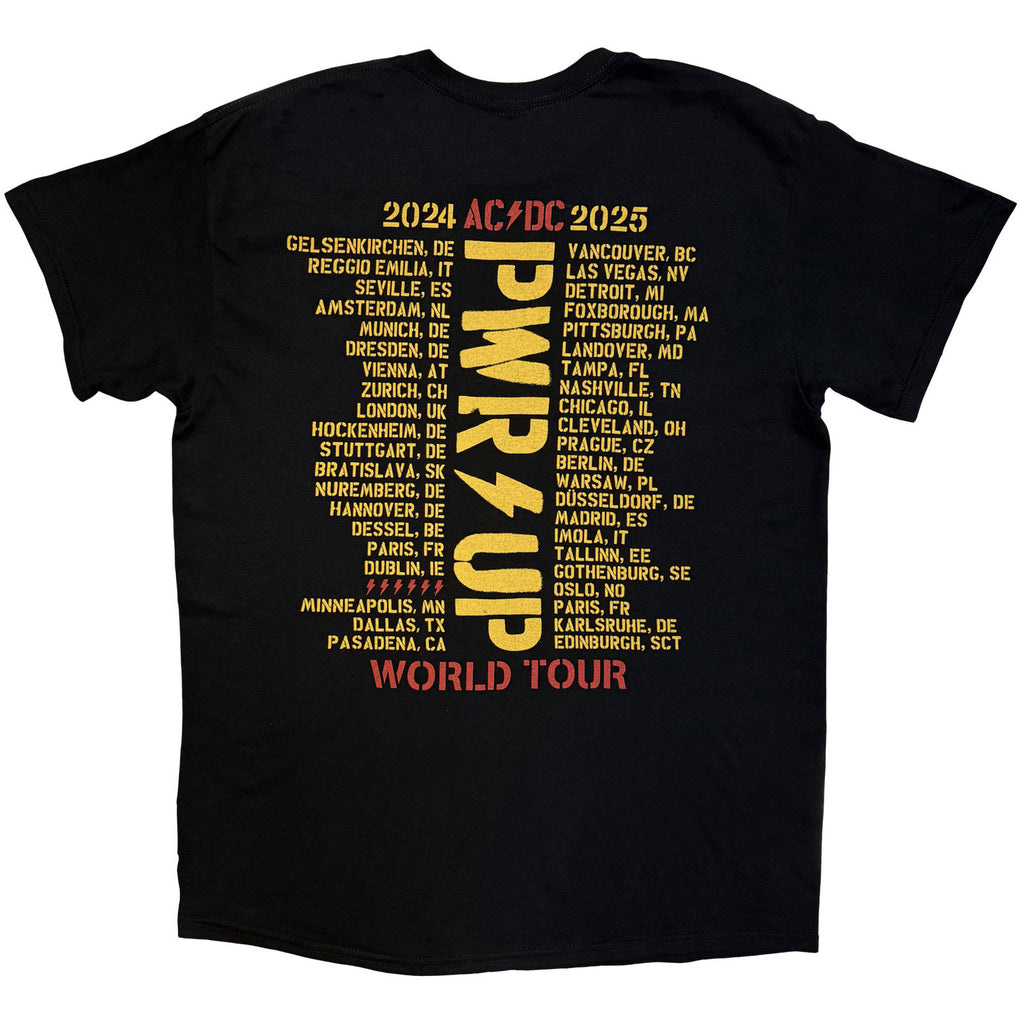 AC/DC Unisex T-Shirt: PWR-UP Logo World Tour '24-'25 (Black) (Back Print & Ex-Tour)