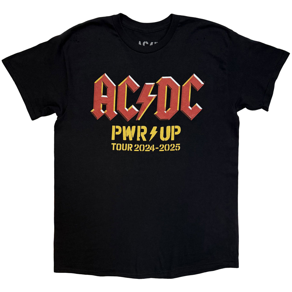 AC/DC Unisex T-Shirt: PWR-UP Logo World Tour '24-'25 (Black) (Back Print & Ex-Tour)