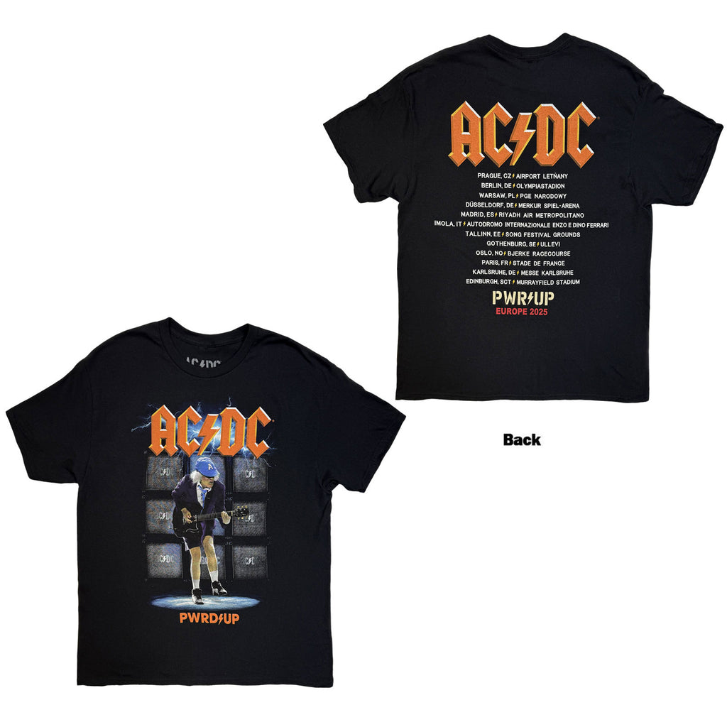 AC/DC Unisex T-Shirt: Angus Amps EU Tour '25 (Black) (Back Print & Ex-Tour)