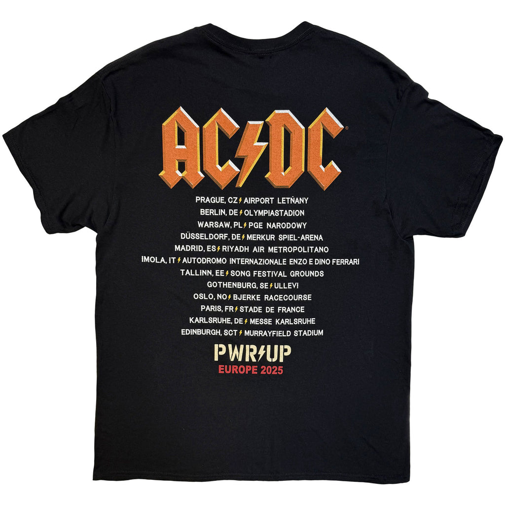 AC/DC Unisex T-Shirt: Angus Amps EU Tour '25 (Black) (Back Print & Ex-Tour)