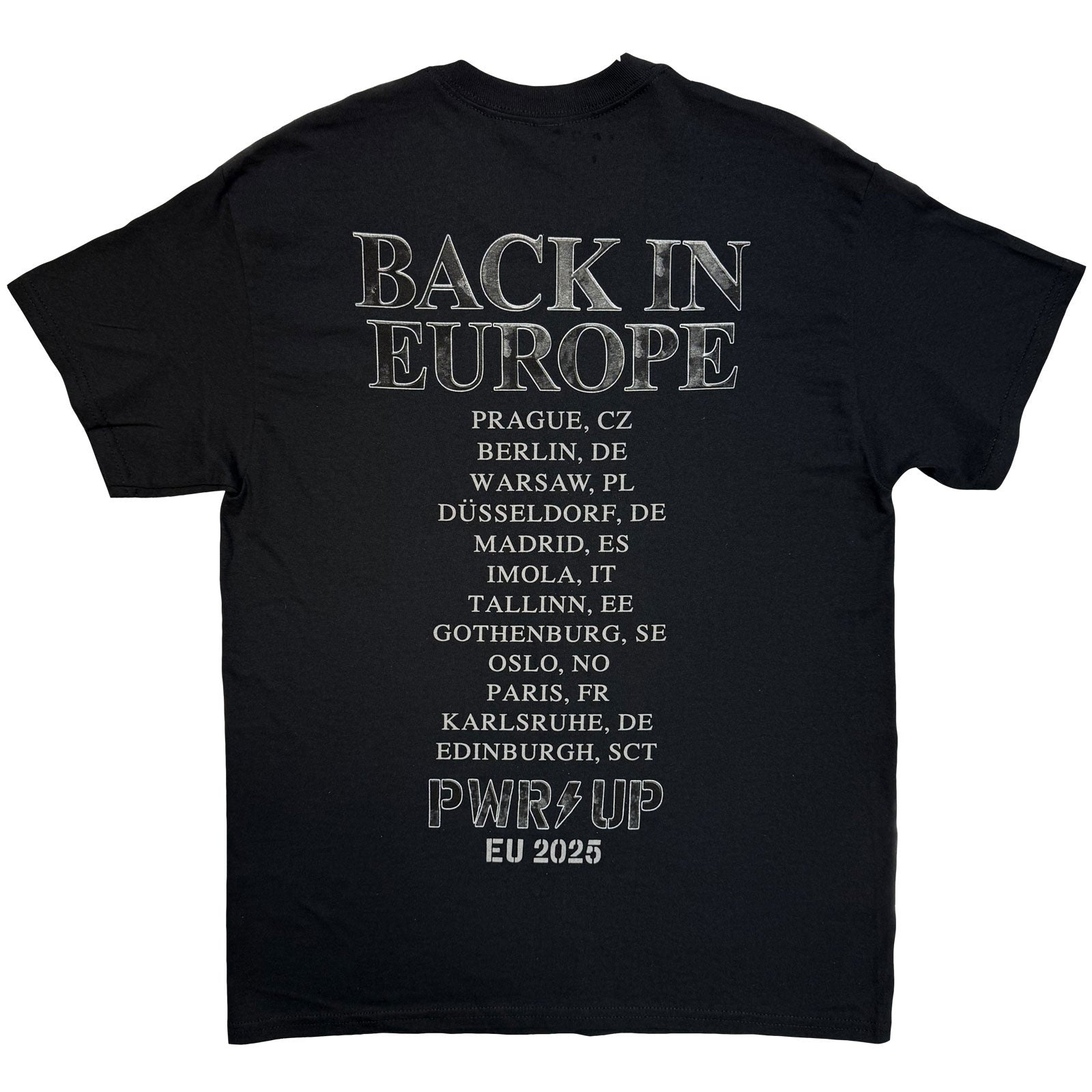 AC/DC Unisex T-Shirt: Back In Black EU Tour '25 (Black) (Back Print & Ex-Tour)