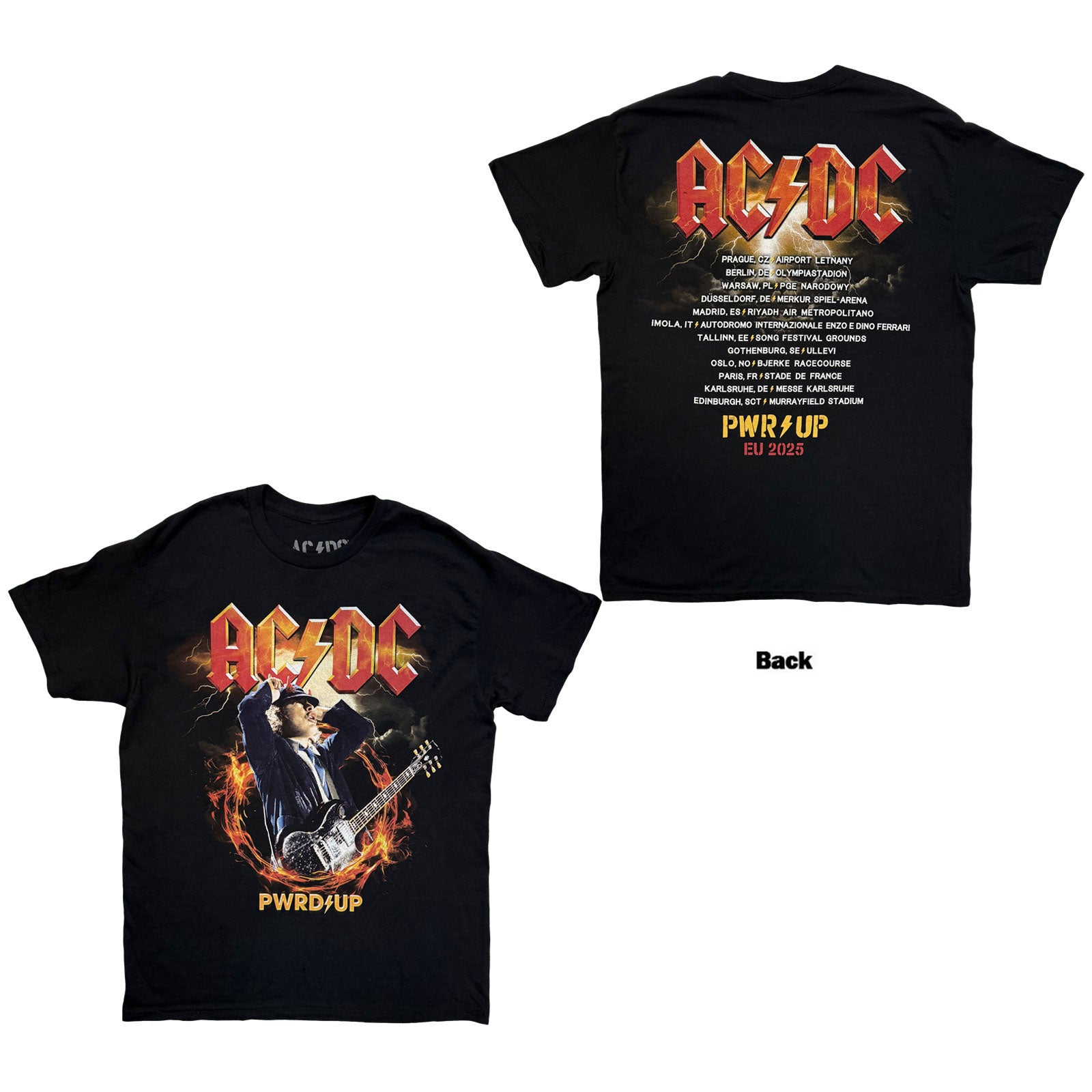 AC/DC Unisex T-Shirt: Angus Horns EU Tour '25 (Black) (Back Print & Ex-Tour)