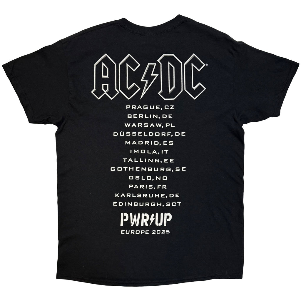 AC/DC Unisex T-Shirt: Angus Putland EU Tour '25 (Black) (Back Print & Ex-Tour)