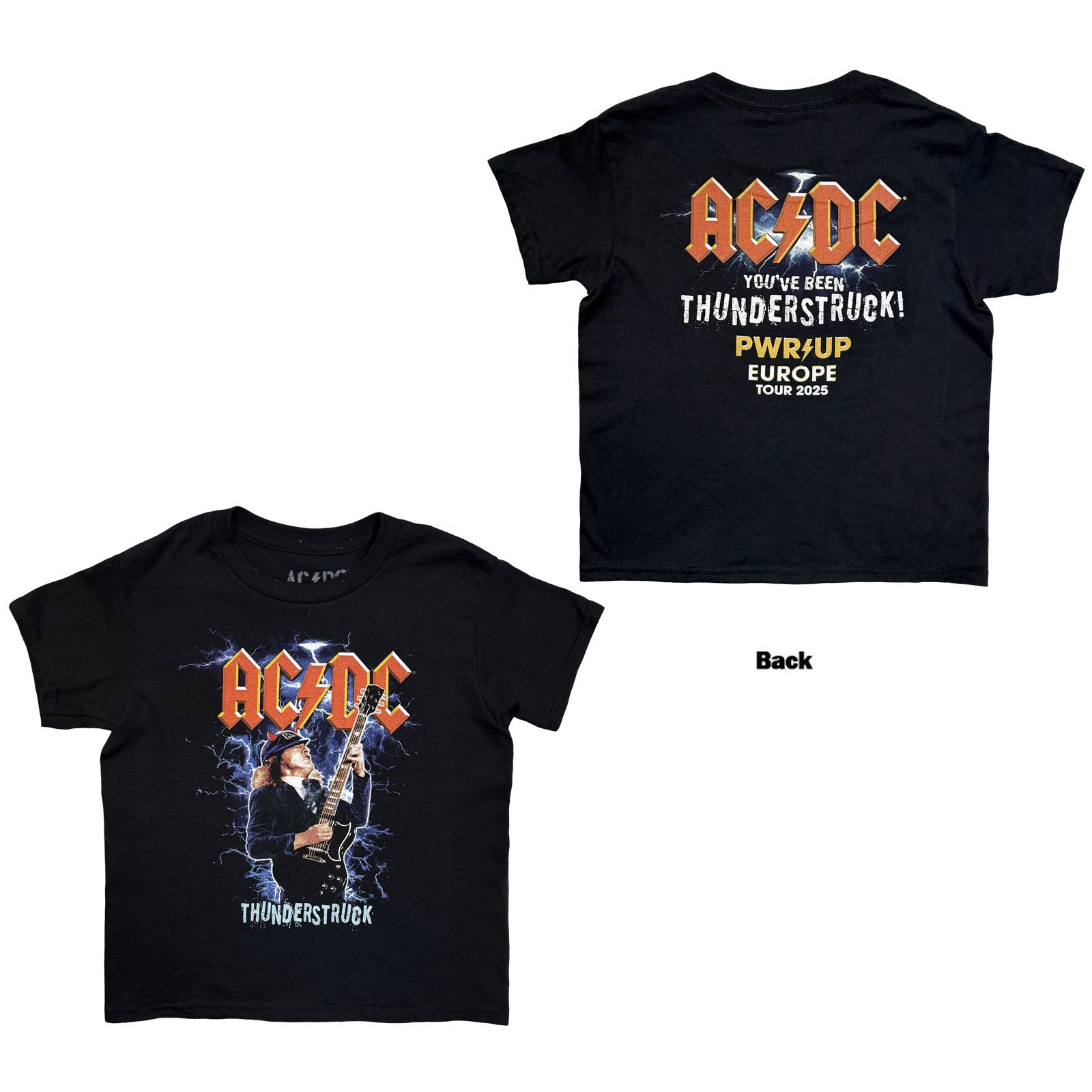 AC/DC Kids T-Shirt: Thunderstruck EU Tour '25 (Black) (Back Print & Ex-Tour)