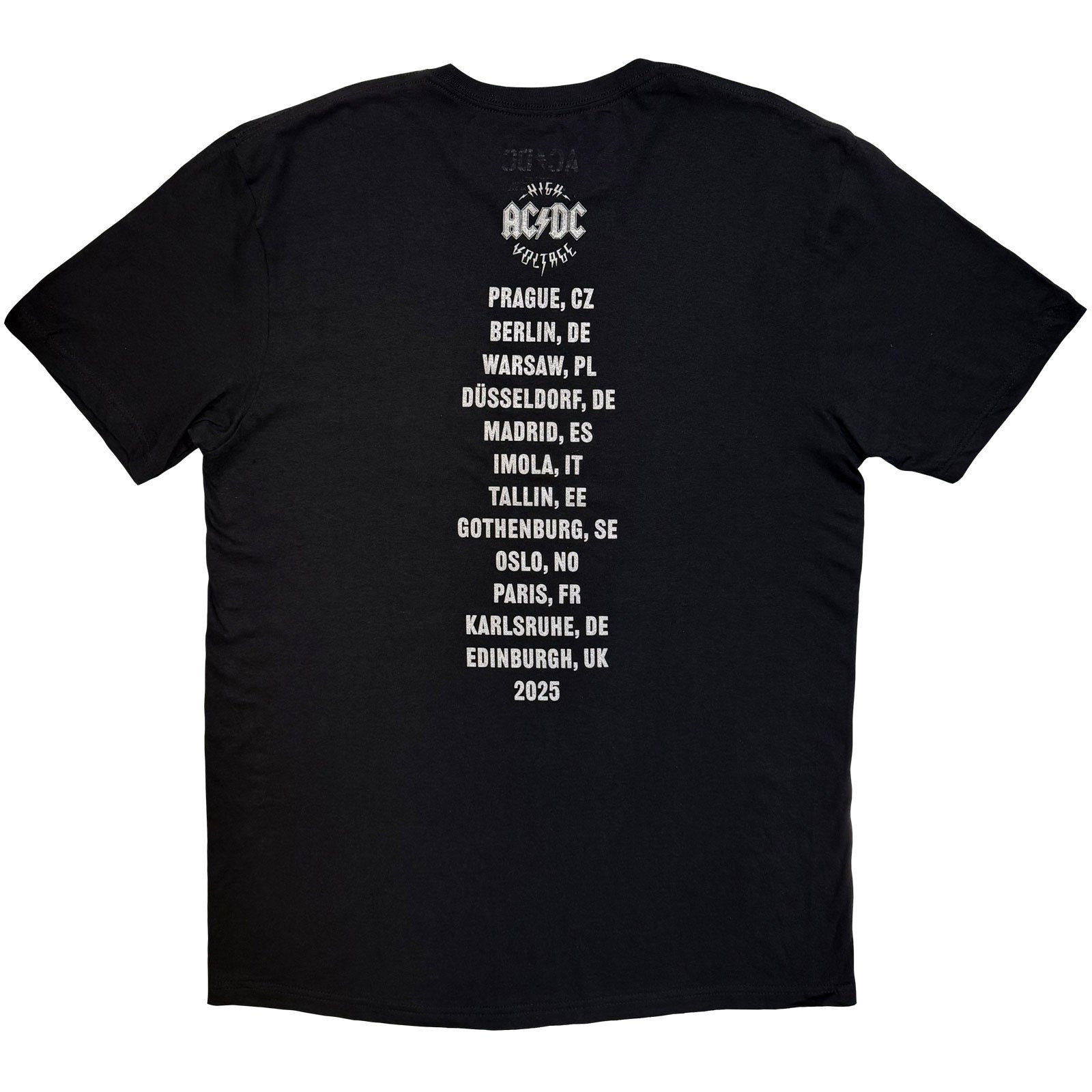 AC/DC Unisex T-Shirt: Silver High Voltage EU Tour '25 (Black) (Back Print & Ex-Tour)