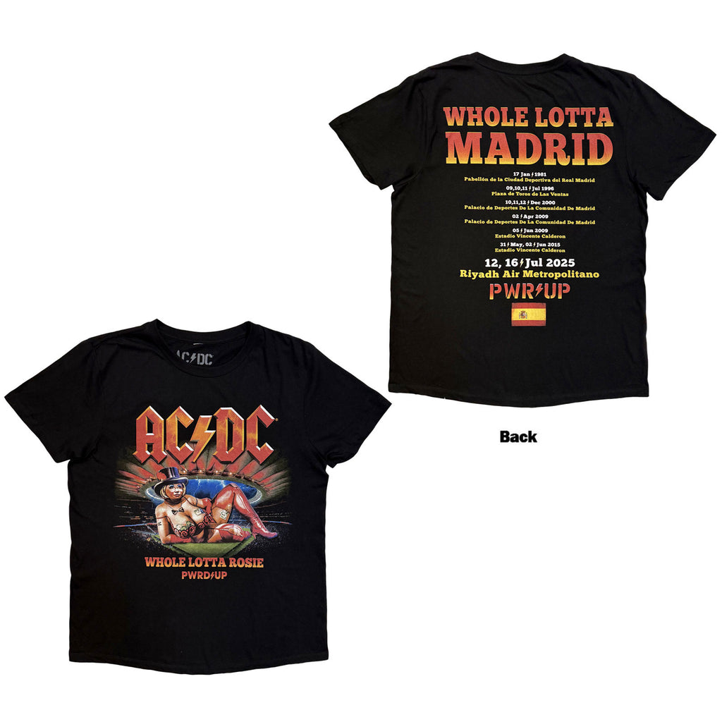AC/DC Unisex T-Shirt: Whole Lotta Madrid EU Tour '25 (Black) (Back Print & Ex-Tour)