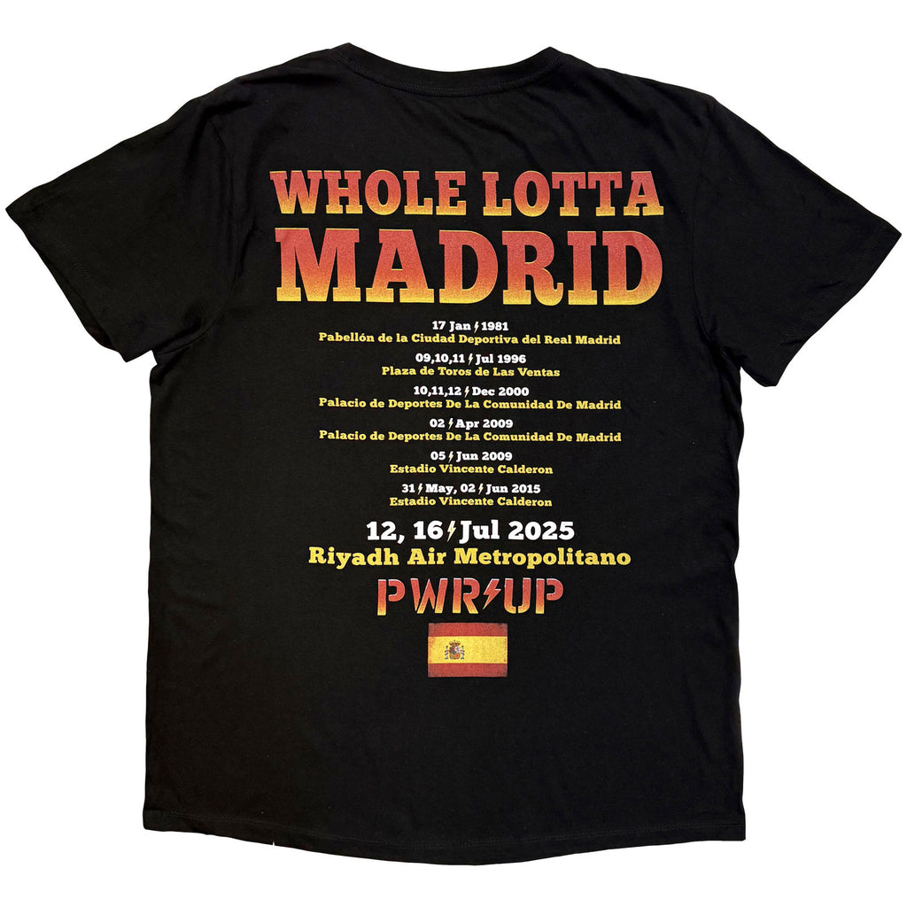 AC/DC Unisex T-Shirt: Whole Lotta Madrid EU Tour '25 (Black) (Back Print & Ex-Tour)