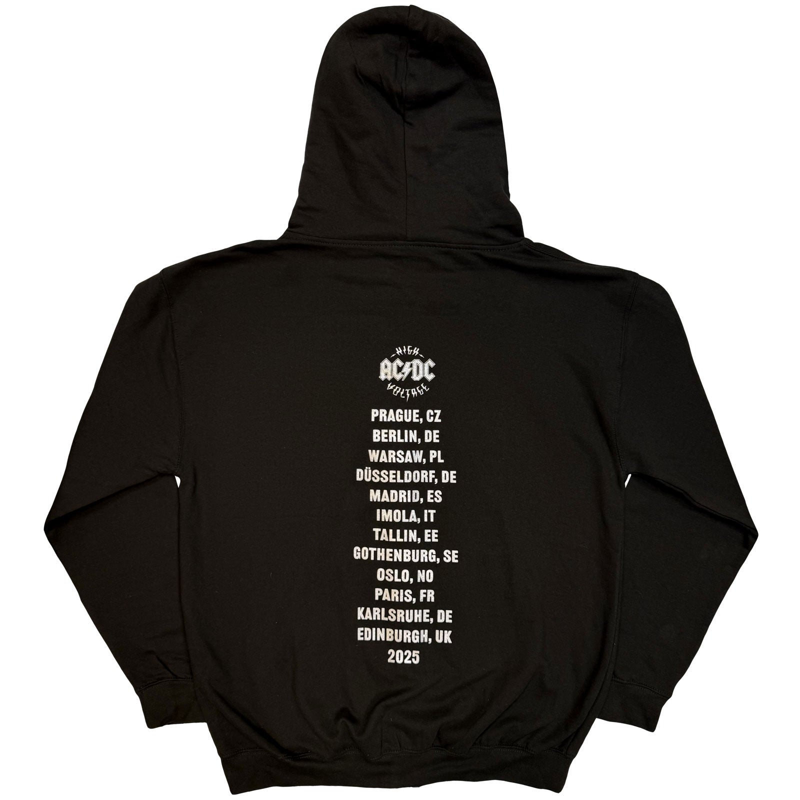 AC/DC Unisex Zipped Hoodie: Silver High Voltage EU Tour '25 (Black) (Back Print & Ex-Tour)