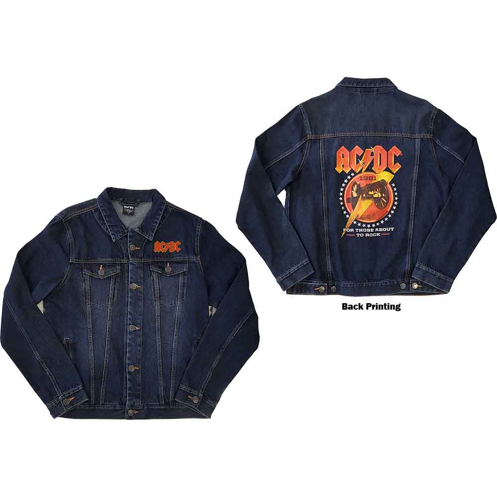 AC/DC Unisex Denim Jacket: About To Rock (Denim Blue) (Back Print)