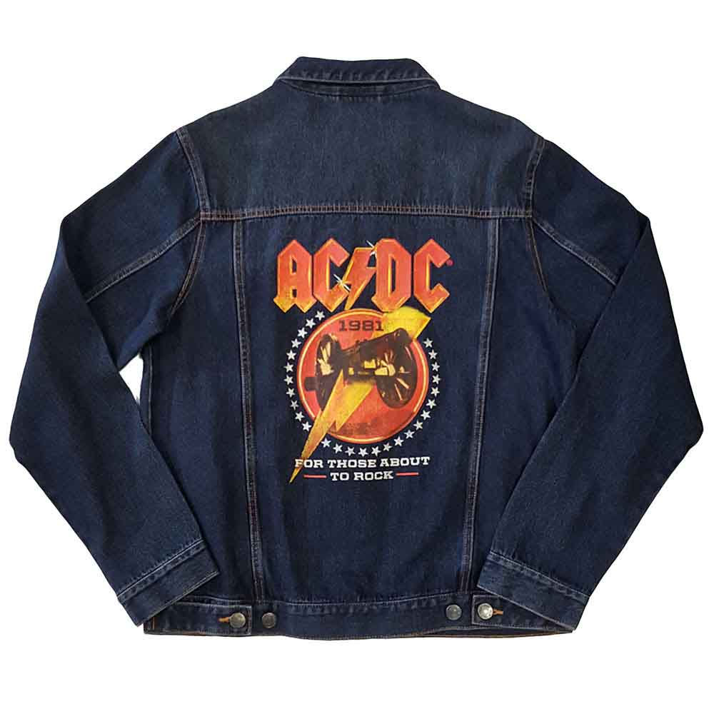 AC/DC Unisex Denim Jacket: About To Rock (Denim Blue) (Back Print)