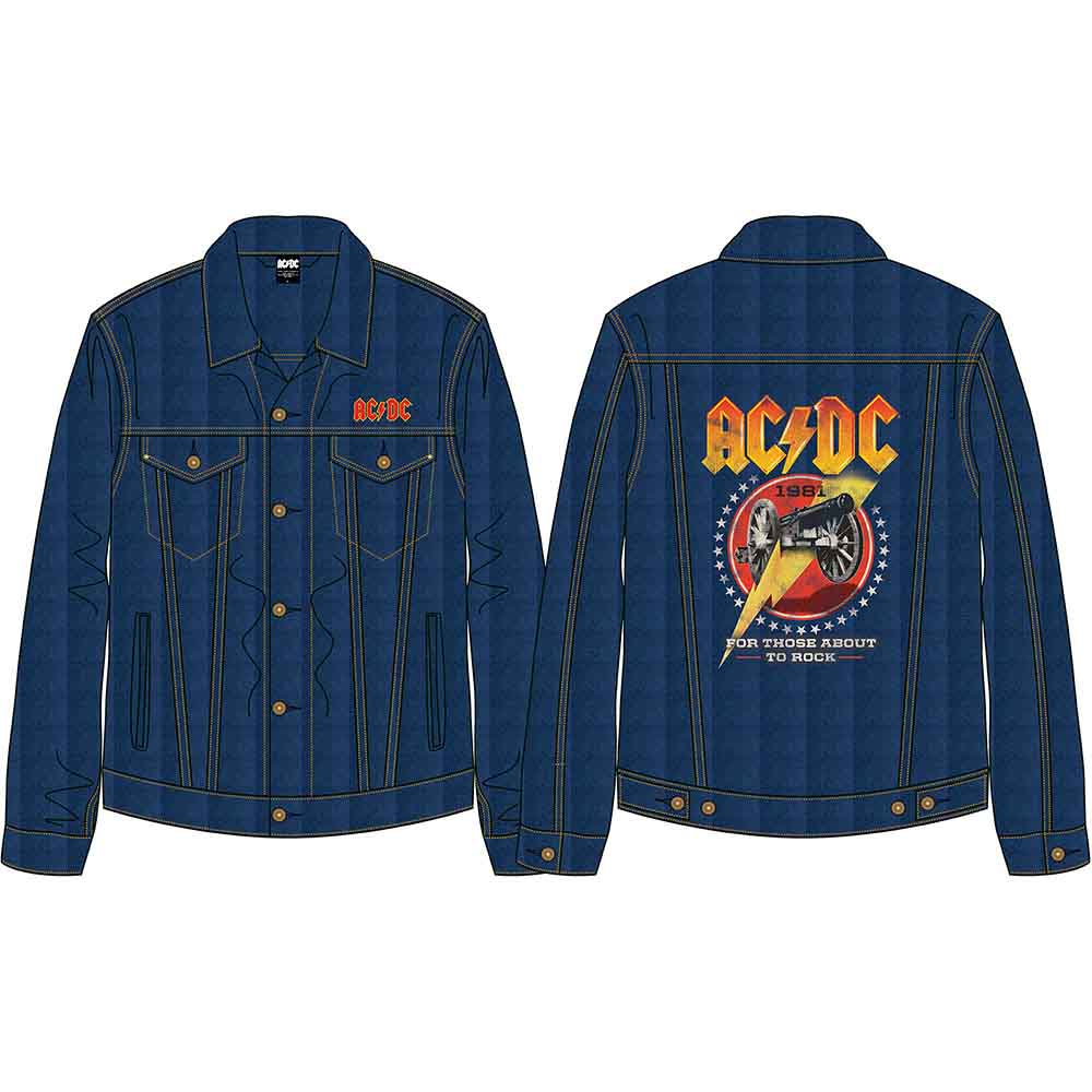 AC/DC Unisex Denim Jacket: About To Rock (Denim Blue) (Back Print)