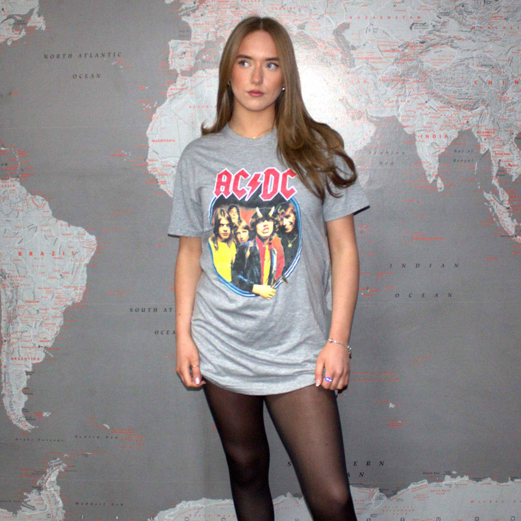 AC/DC Ladies T-Shirt Dress: Highway To Hell Circle (Grey)