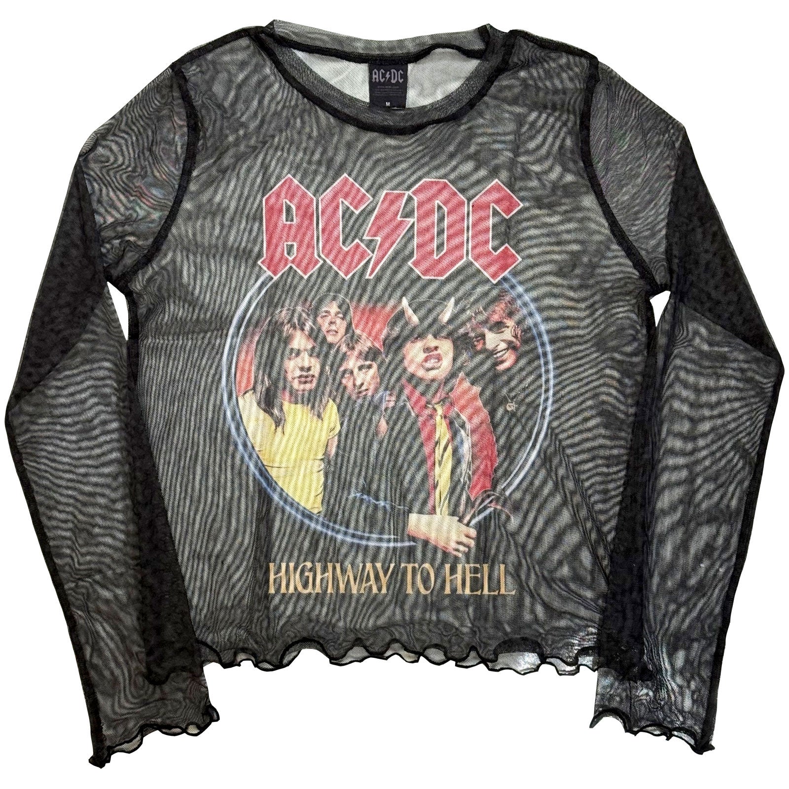 AC/DC Ladies Long Sleeve Mesh Crop Top: Highway To Hell (Black)