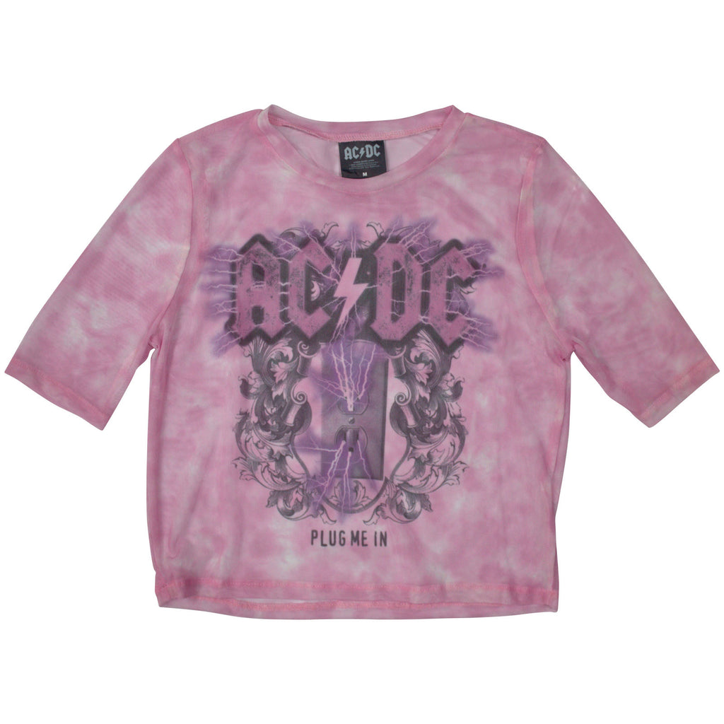 AC/DC Ladies Mesh Crop Top: Plug Me In (Pink)