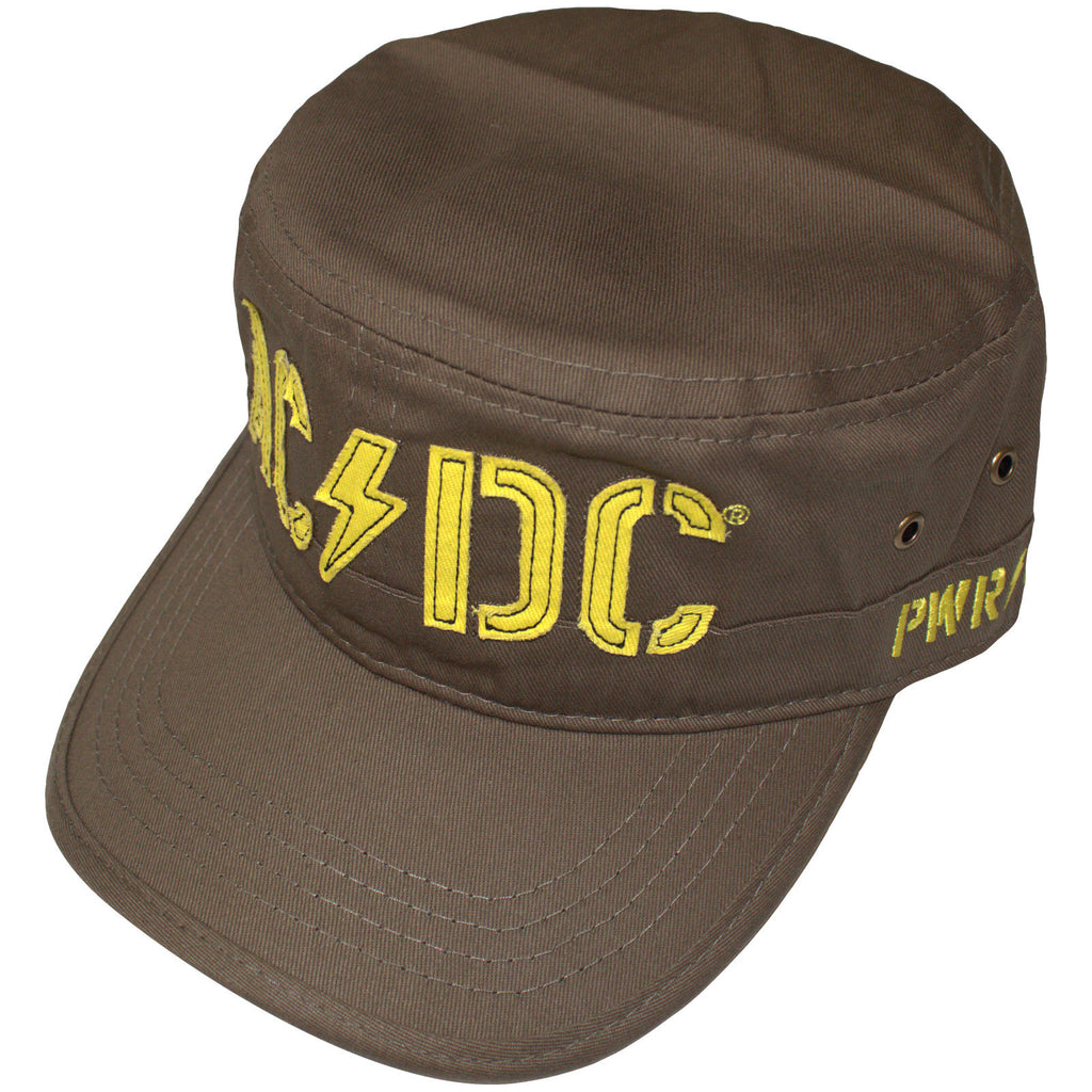 AC/DC Unisex Military Cap: PWR-UP & Stencil Logo (Military Green)