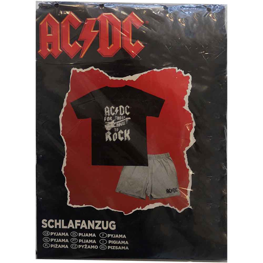 AC/DC Unisex Summer Pyjamas: FTATR Guitar (Black And Grey)
