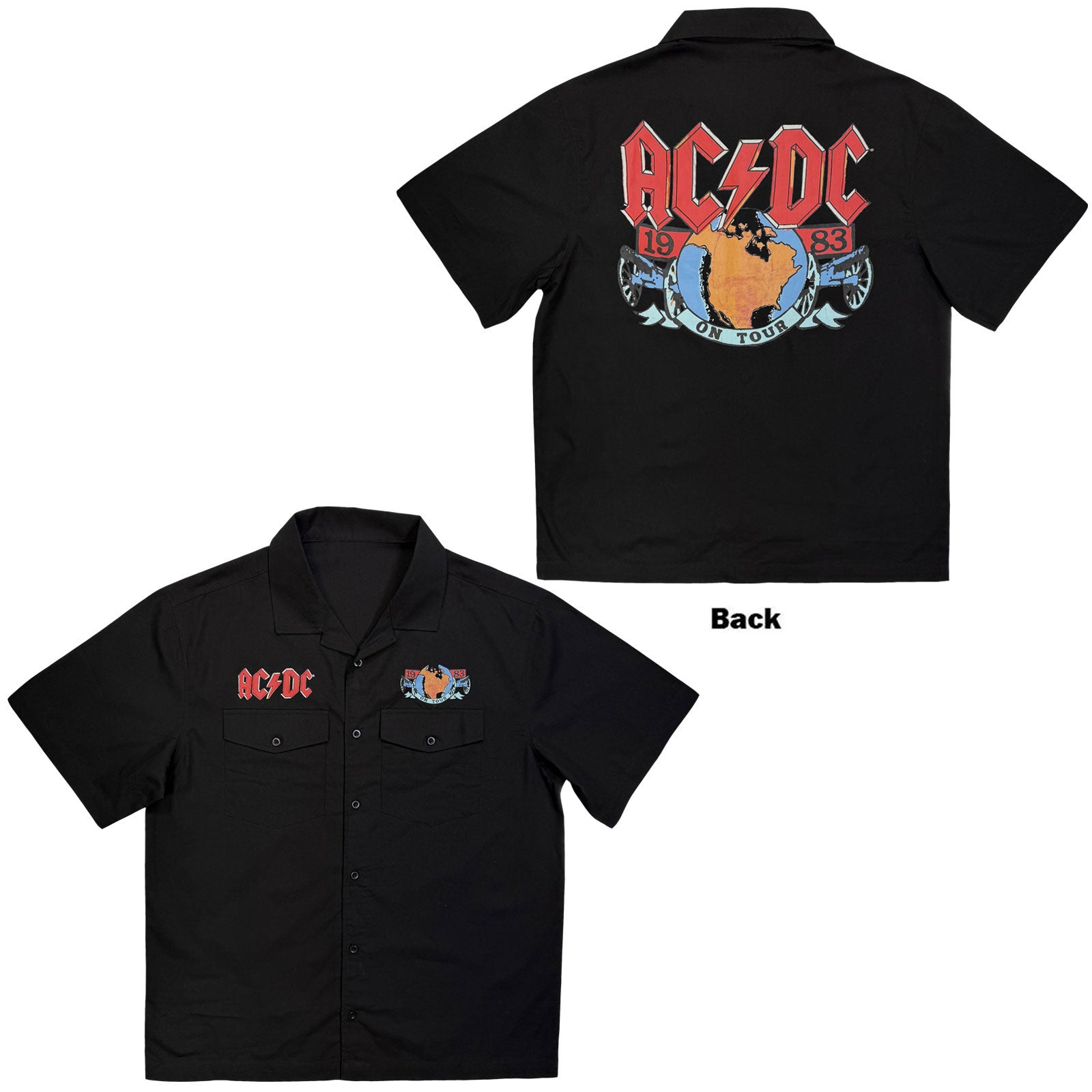 AC/DC Unisex Casual Shirt: On Tour '83 (Black)