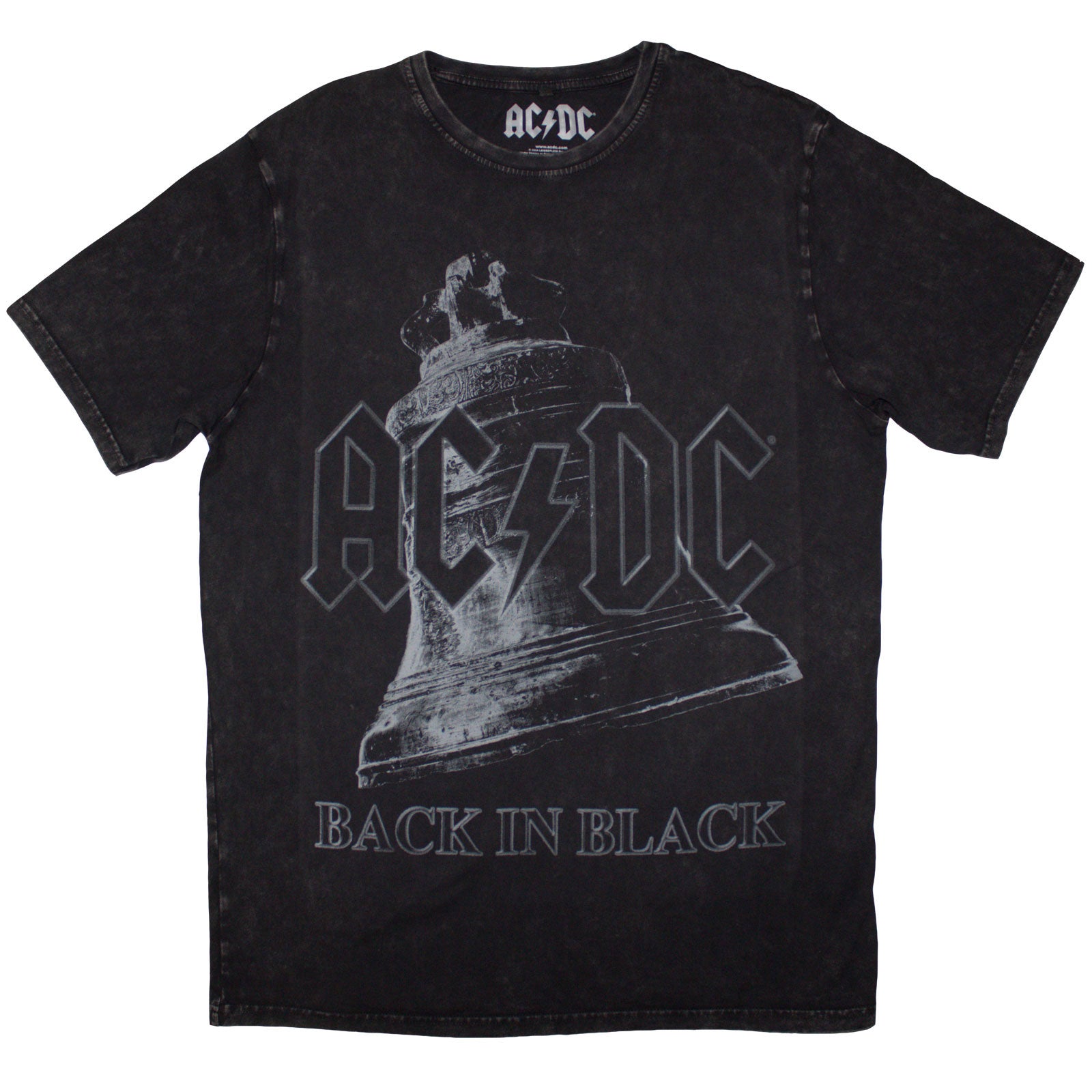 AC/DC Unisex Stone Wash T-Shirt: Back In Black Bell (Black)
